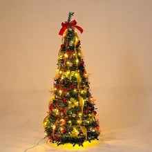 Foldable Telescopic Floor-Standing Green Velvet Christmas Tree With Warm Lights For Holiday Decorations