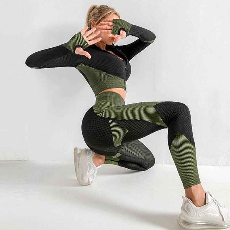 3PCS Yoga Set Seamless Sport Set Women Gym Clothing Leggings Women Crop Top Sports Bra Women Fitness Gym Set Womens Outfits Tracksuit