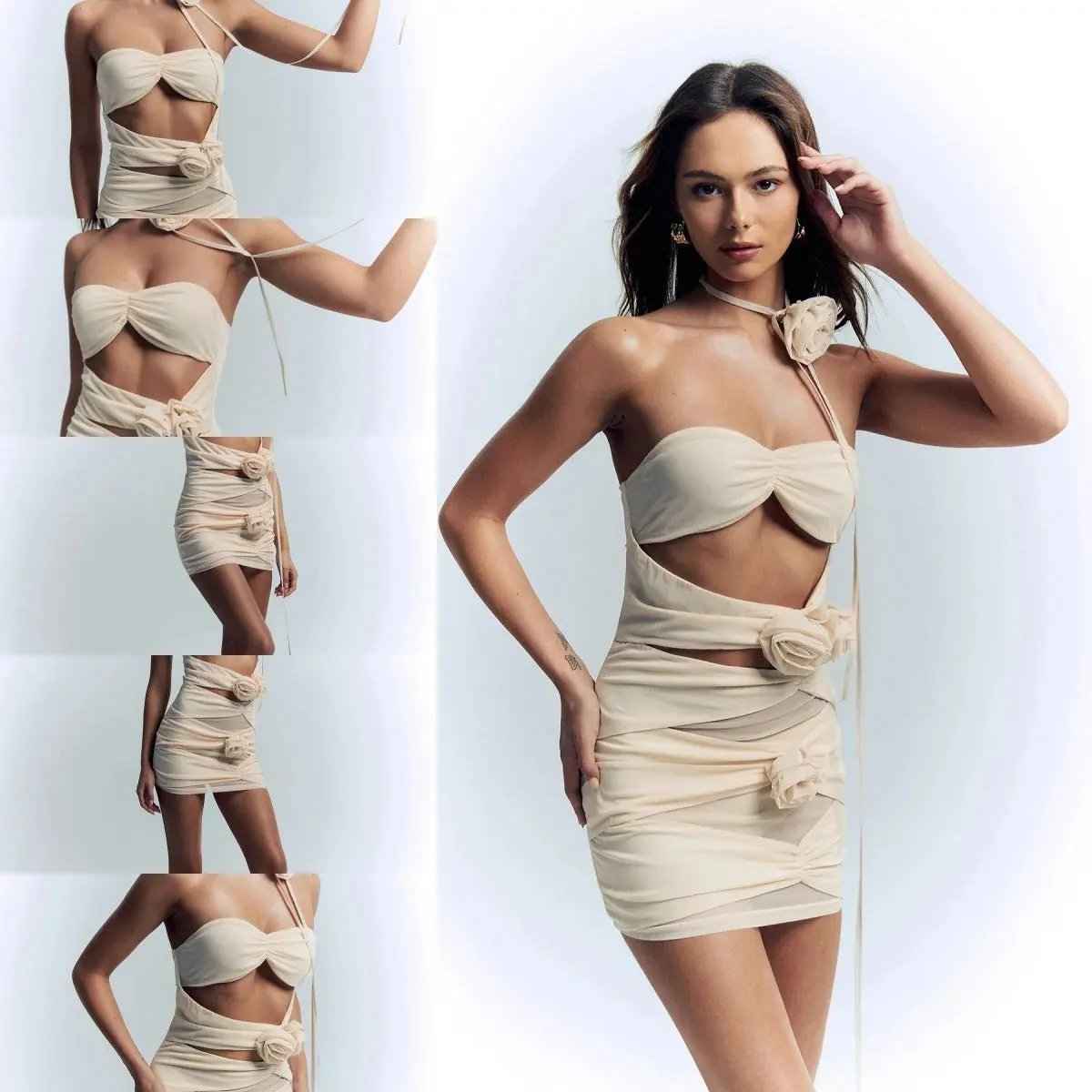 2025 Women's Slim Summer French Hollow Three-dimensional Halter Neck Tube Top Dress