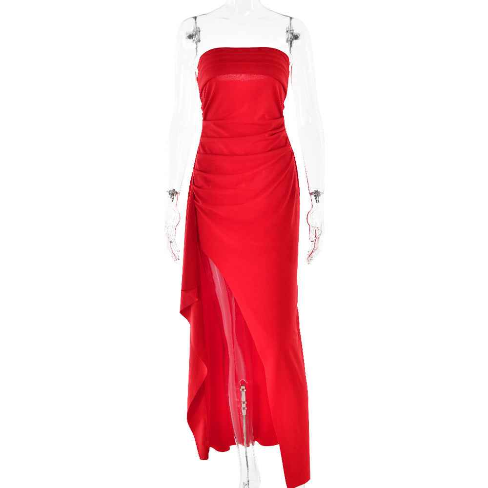 Evening Gown Women's One Neck Strapless Dress Fashionable And Sexy Backless High Slit Long Dress