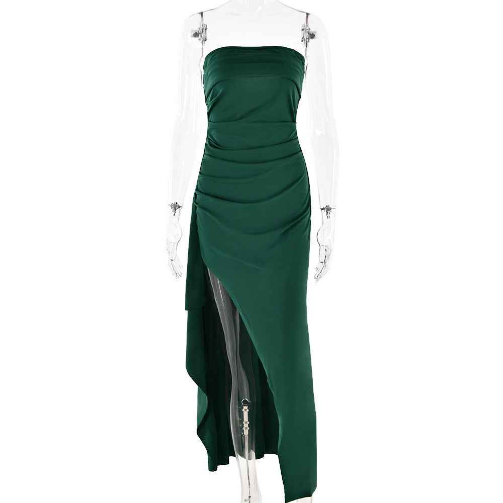Evening Gown Women's One Neck Strapless Dress Fashionable And Sexy Backless High Slit Long Dress