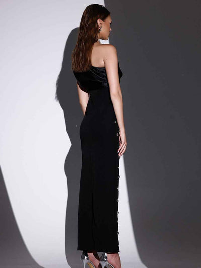 Off-shoulder Diamond Black Evening Dress