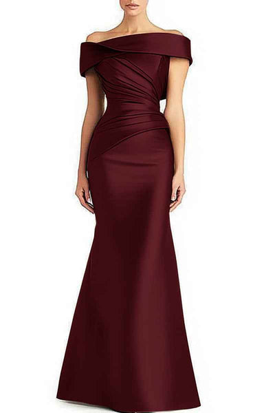 Evening Formal Dress Pleated Off-shoulder Elegant Maxi Dress Mother Of The Bride Dress
