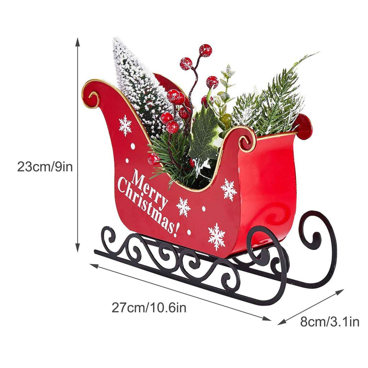 Christmas Decoration Metal Sleigh With Christmas Tree LED Lights Home Xmas Desktop Ornament 2024 New Year Gift For Kids