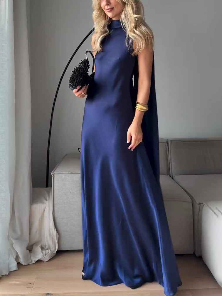 Royal Blue Satin Sleeveless Maxi Dress