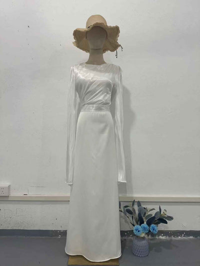 Elegant Summer Sleeve Contrast Chiffon & Satin Maxi Dress With Flared Cuffs - Slim Fit Long Dress For Women