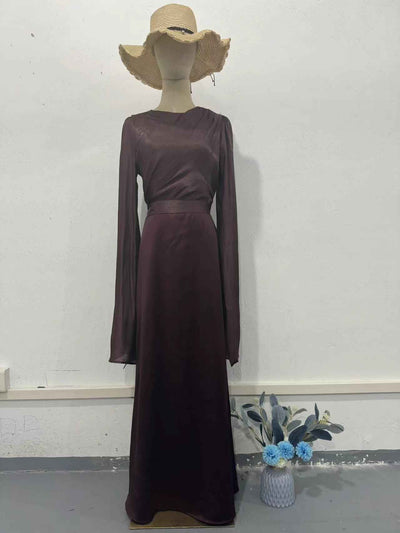 Elegant Summer Sleeve Contrast Chiffon & Satin Maxi Dress With Flared Cuffs - Slim Fit Long Dress For Women