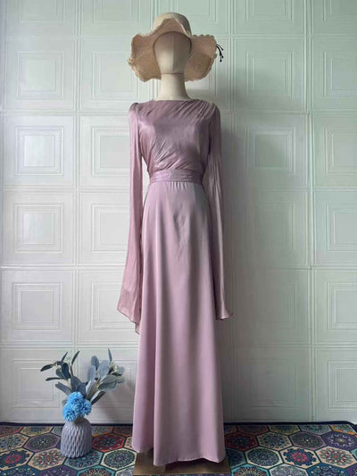 Elegant Summer Sleeve Contrast Chiffon & Satin Maxi Dress With Flared Cuffs - Slim Fit Long Dress For Women