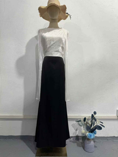 Elegant Summer Sleeve Contrast Chiffon & Satin Maxi Dress With Flared Cuffs - Slim Fit Long Dress For Women