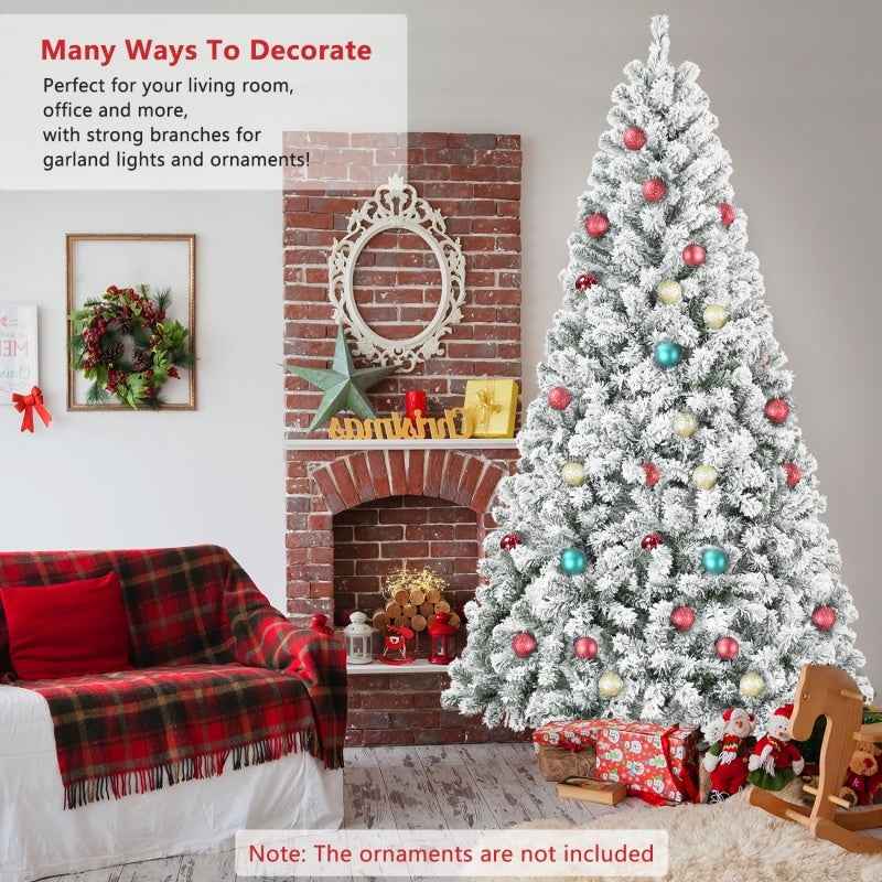 Unlit Artificial Christmas Tree Snow Flocked Fake Christmas Tree With Foldable Base