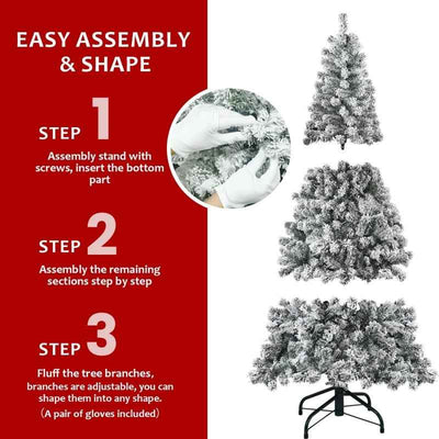 Unlit Artificial Christmas Tree Snow Flocked Fake Christmas Tree With Foldable Base