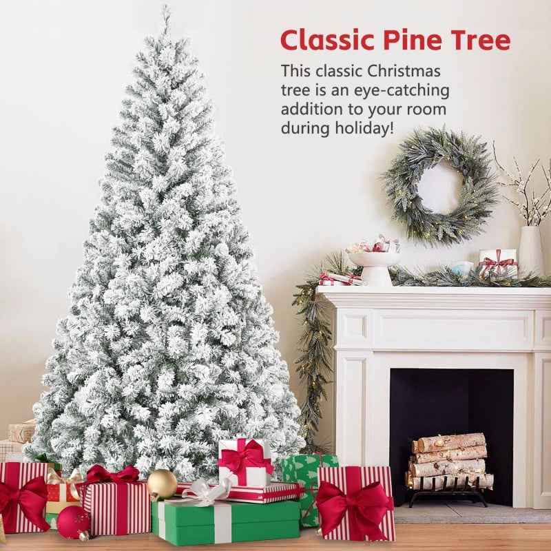 Unlit Artificial Christmas Tree Snow Flocked Fake Christmas Tree With Foldable Base