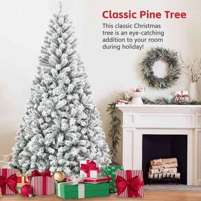 Unlit Artificial Christmas Tree Snow Flocked Fake Christmas Tree With Foldable Base