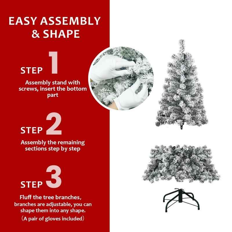 Unlit Artificial Christmas Tree Snow Flocked Fake Christmas Tree With Foldable Base