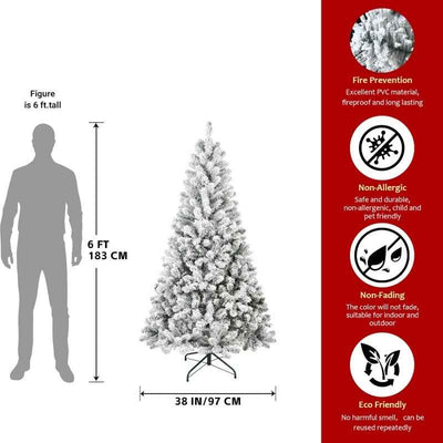 Unlit Artificial Christmas Tree Snow Flocked Fake Christmas Tree With Foldable Base