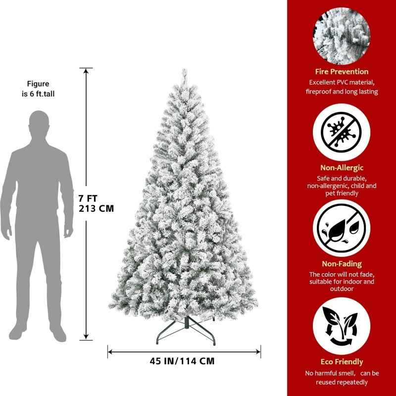 Unlit Artificial Christmas Tree Snow Flocked Fake Christmas Tree With Foldable Base