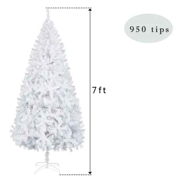 7FT White Christmas Tree With 950 Branches - Premium Artificial Spruce Hinged Snowy Solid White Christmas Tree Lightweight And Easy To Assemble With Christmas Tree Metal Stand