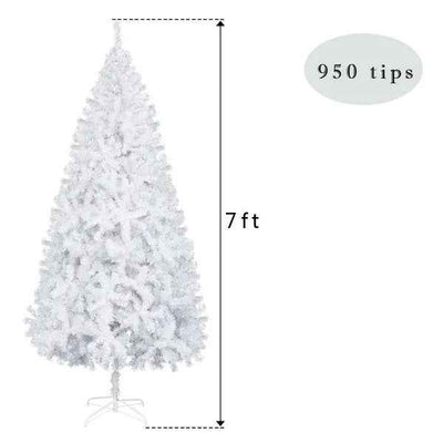 7FT White Christmas Tree With 950 Branches - Premium Artificial Spruce Hinged Snowy Solid White Christmas Tree Lightweight And Easy To Assemble With Christmas Tree Metal Stand