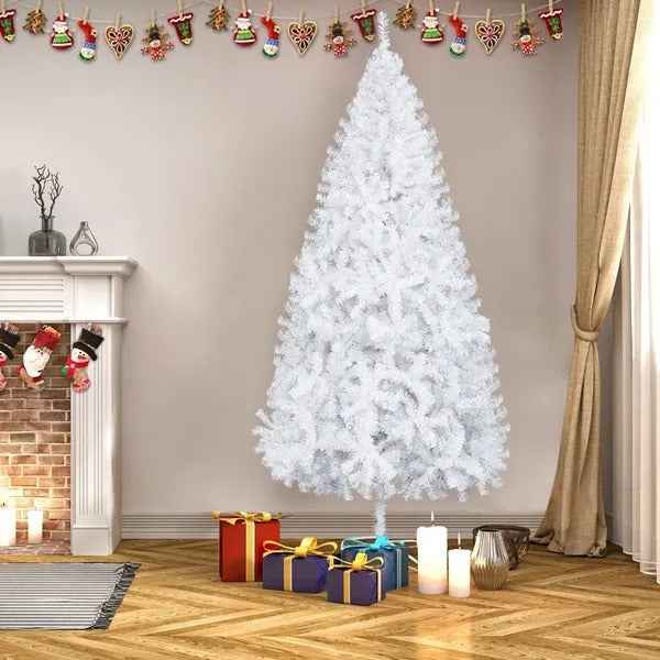 7FT White Christmas Tree With 950 Branches - Premium Artificial Spruce Hinged Snowy Solid White Christmas Tree Lightweight And Easy To Assemble With Christmas Tree Metal Stand