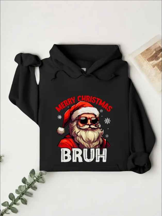 Funny Merry Christmas Bruh Santa Face Hoodie, Xmas Vibes Party Hoodie, Santa Matching Hoodie, Gift For Christmas Holiday, Bruh Christmas Hoodie