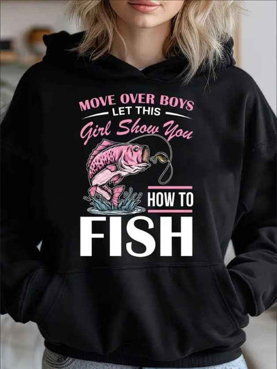 Move Over Funny Girls Fishing Fisherman Fish Line Lover Gifts Cozy Classic Print Pullover Hoodie, Casual Long Sleeve Hoodie For Sprots
