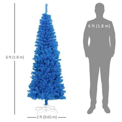 6FT Pencil Christmas Tree, Artificial Christmas Tree With Automatic Open For Home Party, Blue