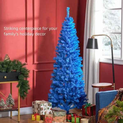 6FT Pencil Christmas Tree, Artificial Christmas Tree With Automatic Open For Home Party, Blue