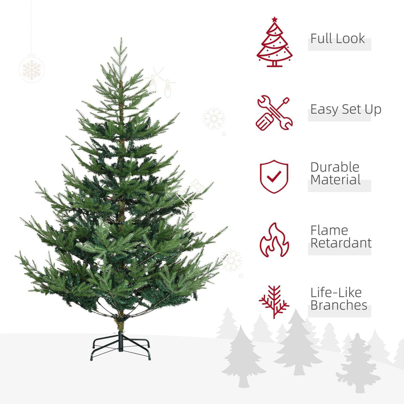 6ft Artificial Christmas Tree With Metal Base, Xmas Tree