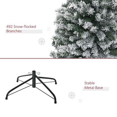 6ft Flocked Christmas Tree, Pencil Christmas Tree With Realistic Branch Tips, Folding Metal Stand, Green
