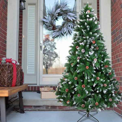Christmas Tree 6FT 920 Branches Flocking Spray White Tree Plus Pine Cone