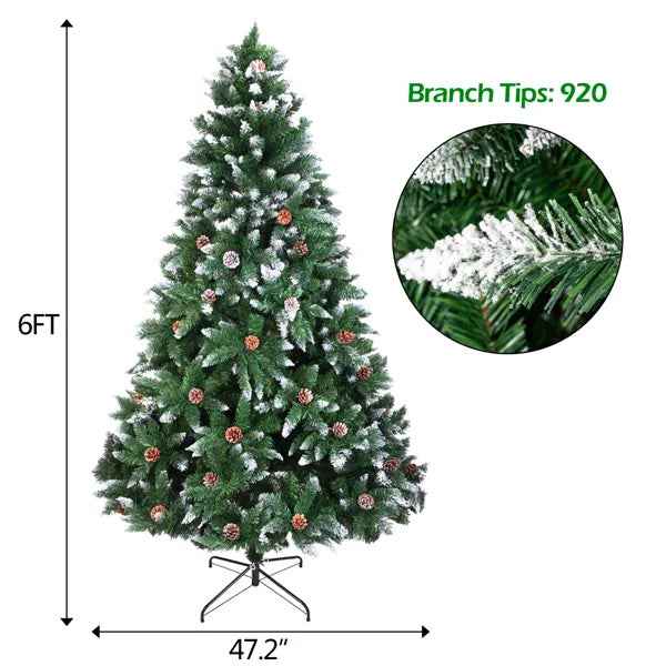 Christmas Tree 6FT 920 Branches Flocking Spray White Tree Plus Pine Cone