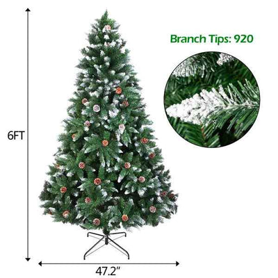 Christmas Tree 6FT 920 Branches Flocking Spray White Tree Plus Pine Cone