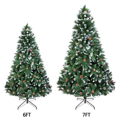 Christmas Tree 6FT 920 Branches Flocking Spray White Tree Plus Pine Cone