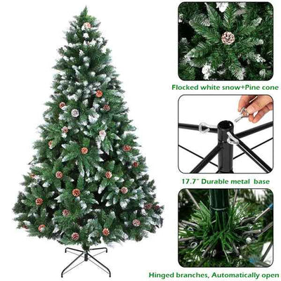 Christmas Tree 6FT 920 Branches Flocking Spray White Tree Plus Pine Cone