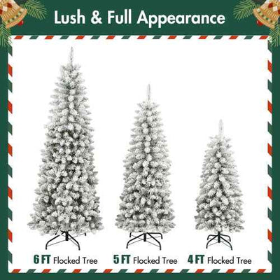 3 Pcs Flocked Artificial Christmas Tree Set With Lights, 4ft 5ft 6ft Christmas Snow Tree Set, Christmas Decor