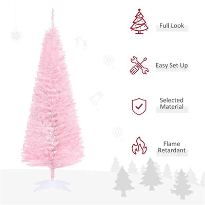 5FT Artificial Christmas Tree, Pencil Christmas Tree With Realistic Branches, Stable Stand