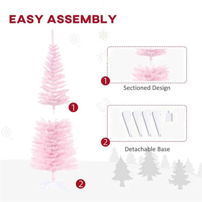 5FT Artificial Christmas Tree, Pencil Christmas Tree With Realistic Branches, Stable Stand