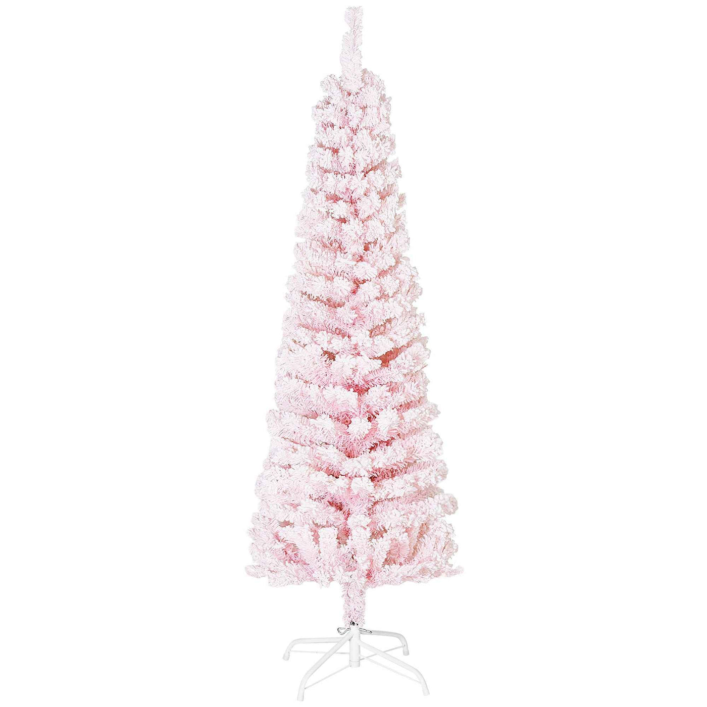 5ft Flocked Christmas Tree, Pencil Christmas Tree With Realistic Branch Tips, Folding Metal Stand