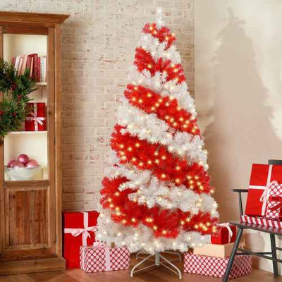 6ft Artificial Christmas Tree With 300 LED Lights And 900 Bendable Branches, Candy Cane Christmas Tree Holiday Decoration, Creative Decorated Trees, Xmas Tree Christmas Decorations