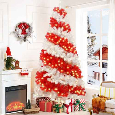 6ft Artificial Christmas Tree With 300 LED Lights And 900 Bendable Branches, Candy Cane Christmas Tree Holiday Decoration, Creative Decorated Trees, Xmas Tree Christmas Decorations