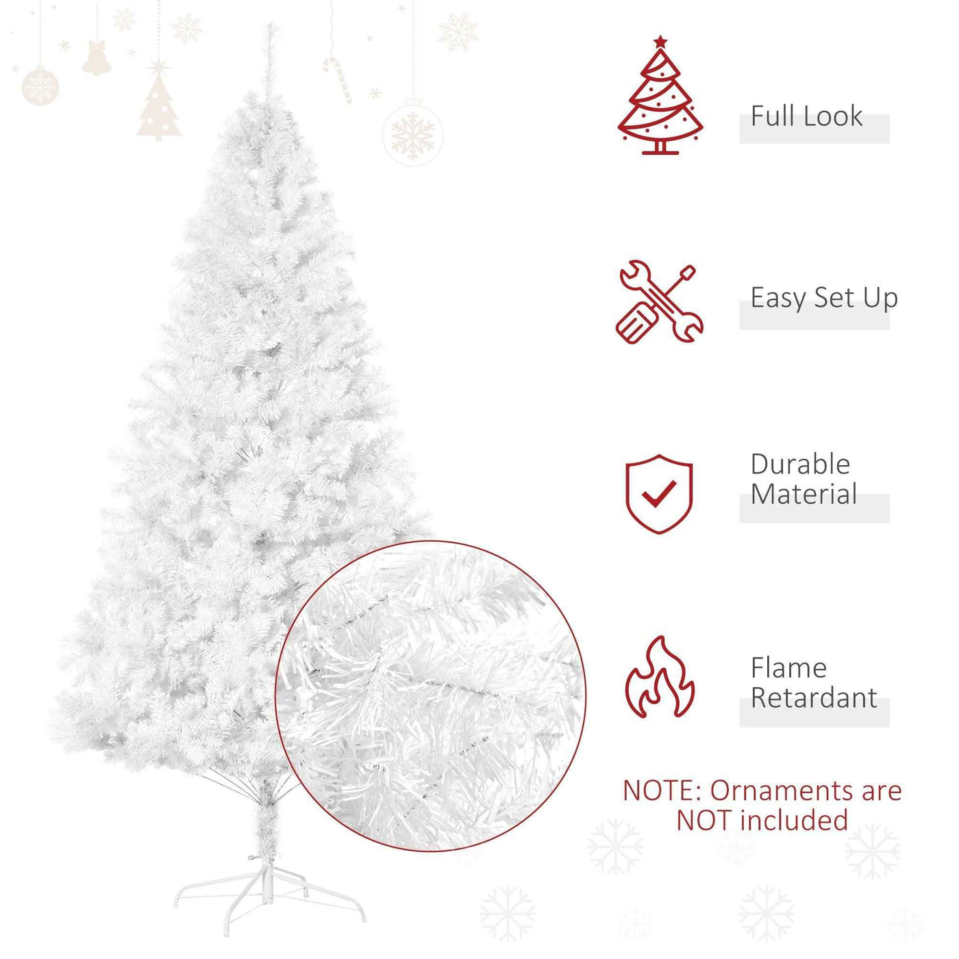 7ft White Christmas Tree Artificial Christmas Tree With 1230 Branch Tips And Metal Stand
